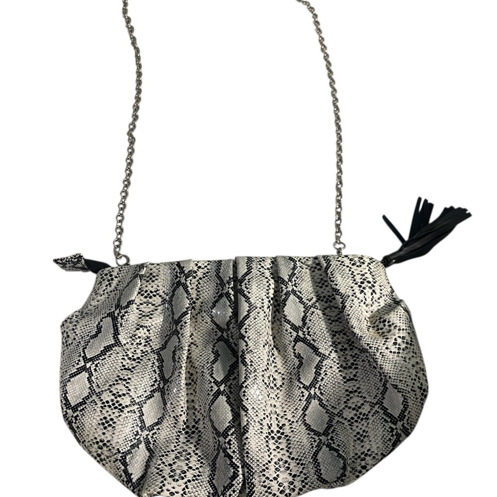 Vintage Y2k 2000s Mark. Clutch Snakeskin Gray Hot Pink Lining Tassel Purse 00s